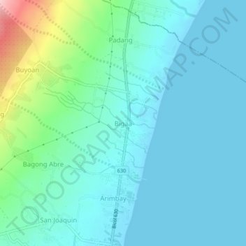 Mapa topográfico Bigaa, altitud, relieve