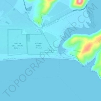 Mapa topográfico Birdlings Flat, altitud, relieve