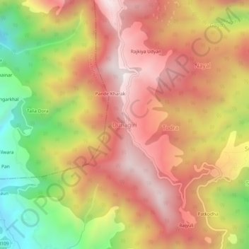 Mapa topográfico Dunagiri, altitud, relieve