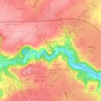 Mapa topográfico Kertau, altitud, relieve