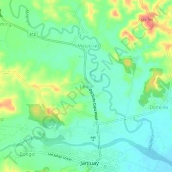 Mapa topográfico Jibolo, altitud, relieve