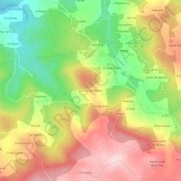 Mapa topográfico Calvelo de Abaixo, altitud, relieve