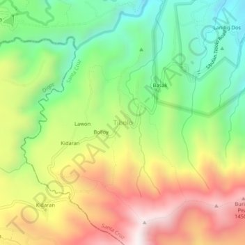 Mapa topográfico Tibolo, altitud, relieve