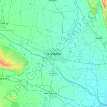 Mapa topográfico Proddatur, altitud, relieve