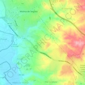 Mapa topográfico Los Vientos, altitud, relieve