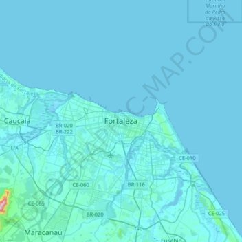 Mapa topográfico Fortaleza, altitud, relieve