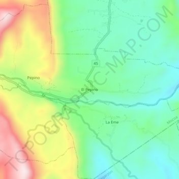Mapa topográfico El Pepino, altitud, relieve