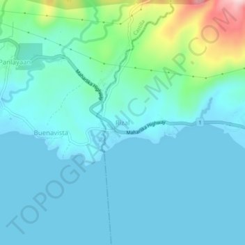 Mapa topográfico Rizal, altitud, relieve