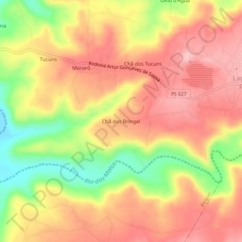 Mapa topográfico Chã dos Bringel, altitud, relieve