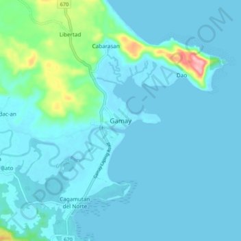 Mapa topográfico Gamay, altitud, relieve