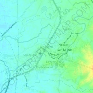 Mapa topográfico San Vicente, altitud, relieve