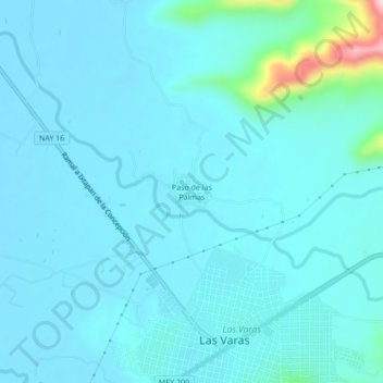 Mapa topográfico Paso de las Palmas, altitud, relieve