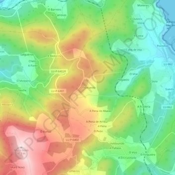 Mapa topográfico O Abelaedo, altitud, relieve