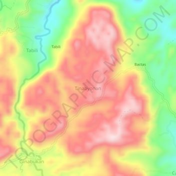 Mapa topográfico Tinabyonan, altitud, relieve