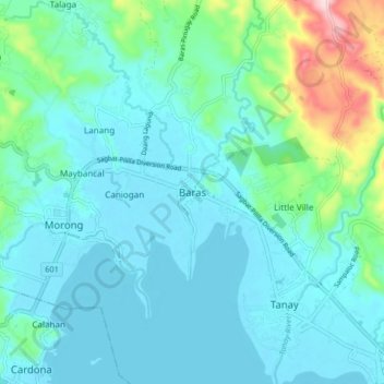 Mapa topográfico Baras, altitud, relieve