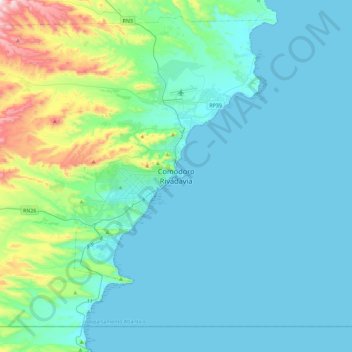 Mapa topográfico Comodoro Rivadavia, altitud, relieve