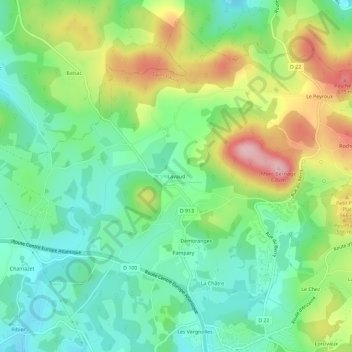 Mapa topográfico Lavaud, altitud, relieve