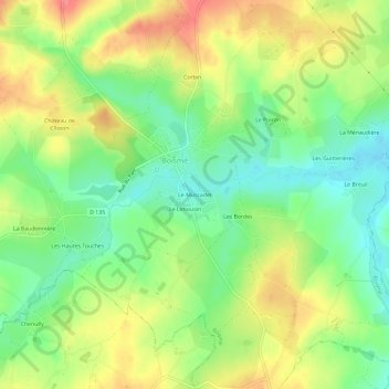Mapa topográfico Le Muscadet, altitud, relieve