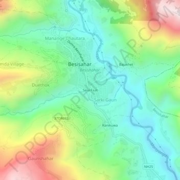 Mapa topográfico Sera Faat, altitud, relieve