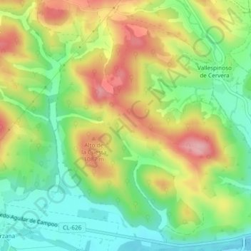 Mapa topográfico Zapato, altitud, relieve