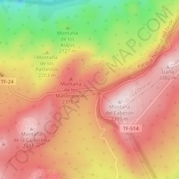 Mapa topográfico Izaña, altitud, relieve