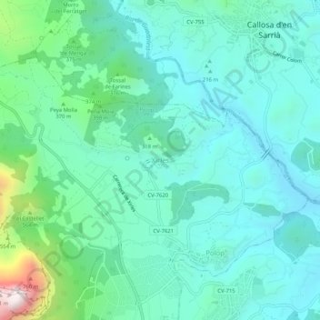 Mapa topográfico Chirles, altitud, relieve