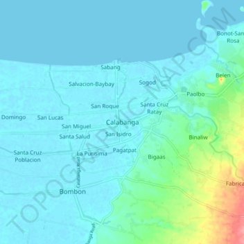 Mapa topográfico Calabanga, altitud, relieve