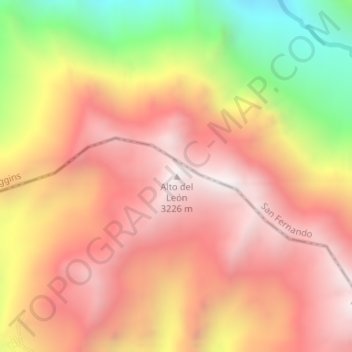 Mapa topográfico Alto del León, altitud, relieve