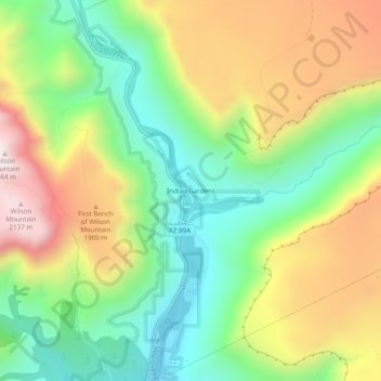 Mapa topográfico Indian Gardens, altitud, relieve