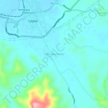Mapa topográfico Villa Hermosa, altitud, relieve