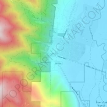 Mapa topográfico Genoa, altitud, relieve