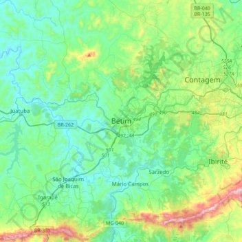 Mapa topográfico Betim, altitud, relieve