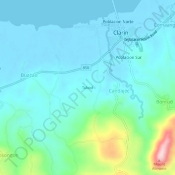Mapa topográfico Tubod, altitud, relieve