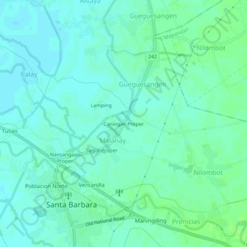 Mapa topográfico Caniogan Proper, altitud, relieve