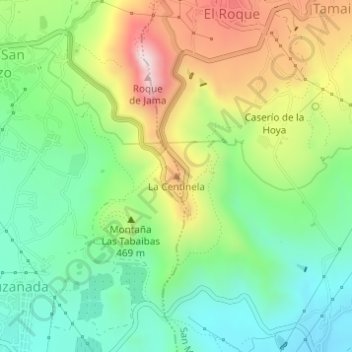 Mapa topográfico La Centinela, altitud, relieve