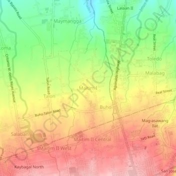 Mapa topográfico Maitim I, altitud, relieve