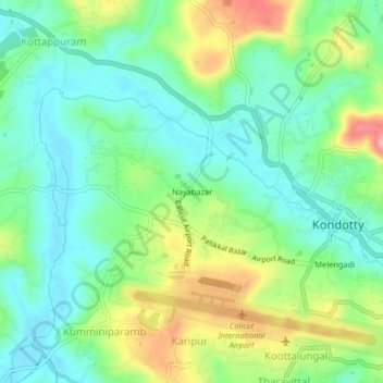 Mapa topográfico Nayabazar, altitud, relieve