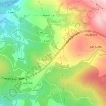Mapa topográfico Pindo, altitud, relieve