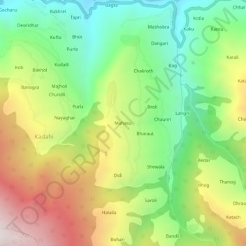Mapa topográfico Mahasu, altitud, relieve