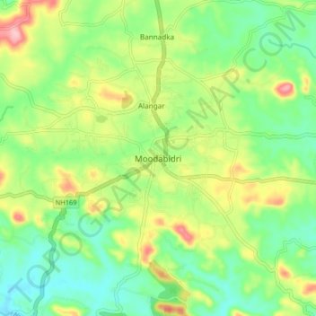 Mapa topográfico Moodabidri, altitud, relieve