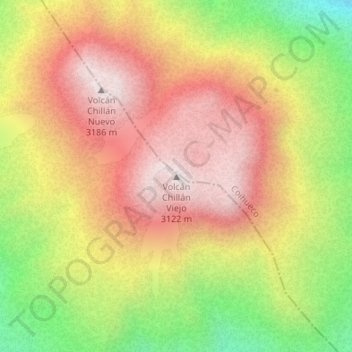Mapa topográfico Volcán Chillán Viejo, altitud, relieve