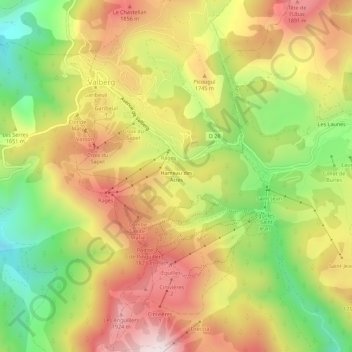 Mapa topográfico Hameau des Atres, altitud, relieve