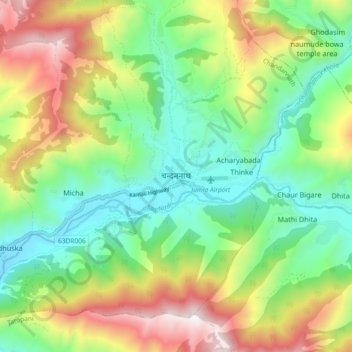 Mapa topográfico Chandannath, altitud, relieve