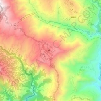 Mapa topográfico Mirik, altitud, relieve