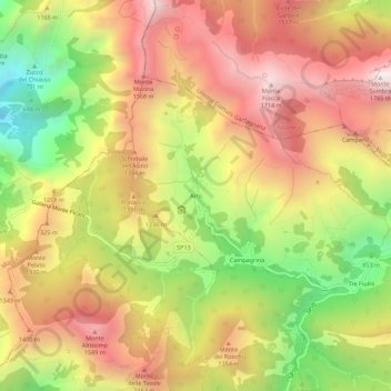 Mapa topográfico Arni, altitud, relieve