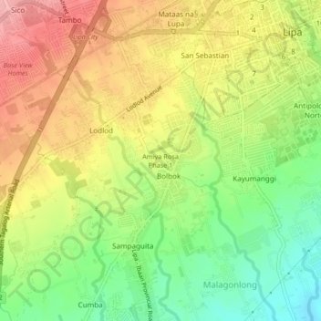 Mapa topográfico Amiya Rosa Phase 1, altitud, relieve