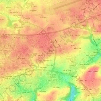Mapa topográfico Kererven, altitud, relieve