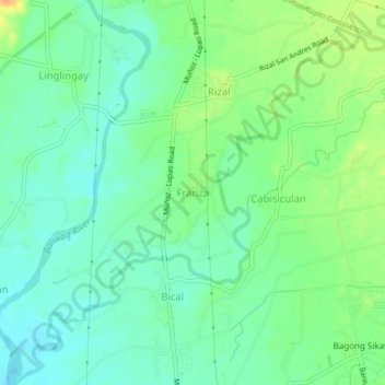 Mapa topográfico Franza, altitud, relieve
