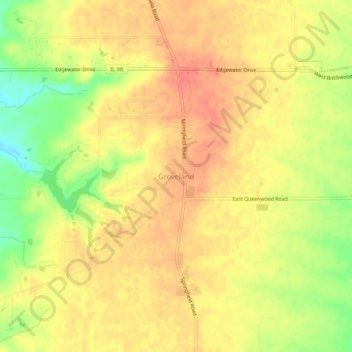 Mapa topográfico Groveland, altitud, relieve