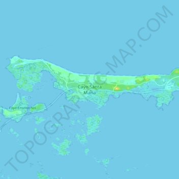 Mapa topográfico Cayo Santa María, altitud, relieve